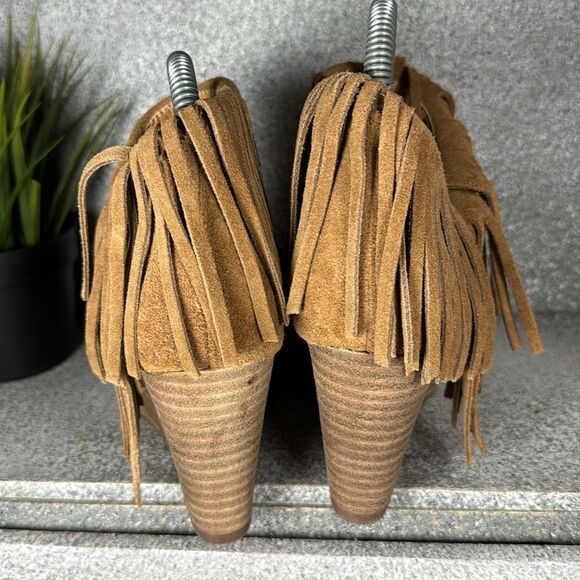 Lucky Brand Leather Fringe Ankle Booties Wedge Boots Size 6.5 - Picture 5 of 8